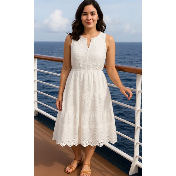 41 Hawthorn White Eyelet Sleeveless Dress Medium Lined - Picture 1 of 8